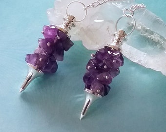Amethyst Crystal Dowsing Pendulum: Sterling Silver Wire & Stainless Rod