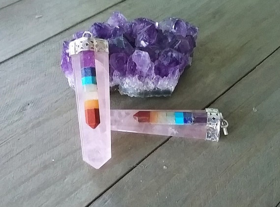 Reiki 7 Chakra Edelstein Herz Anhänger - Silberkette