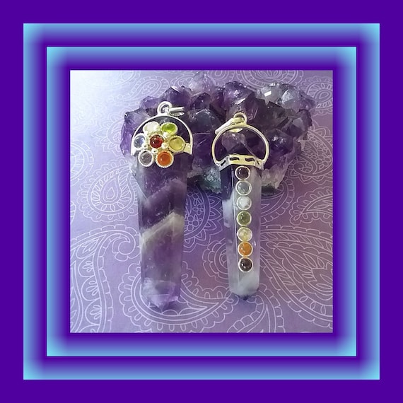 AMETHYST Pendant, Purple Amethyst Chakra Pendant With 7 Chakra Crystals, Crown Chakra Pendant