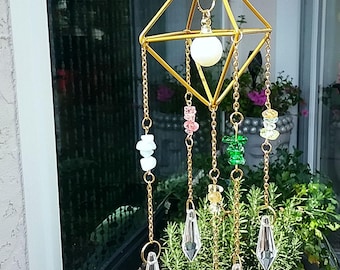 CRYSTAL Urn Suncatcher: Double Copper Pyramid Chakra Chime Ashes Keepsake