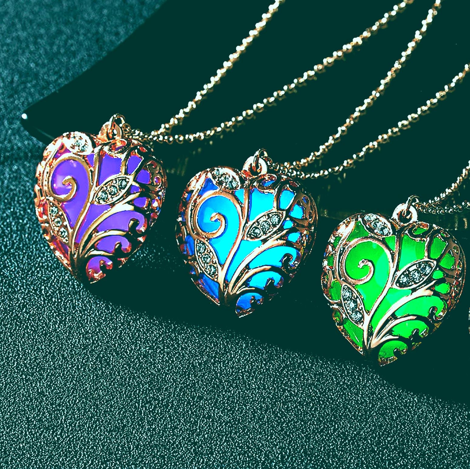 GLOW in Dark HEART PENDANT Extra Bright Glowing Silver Heart