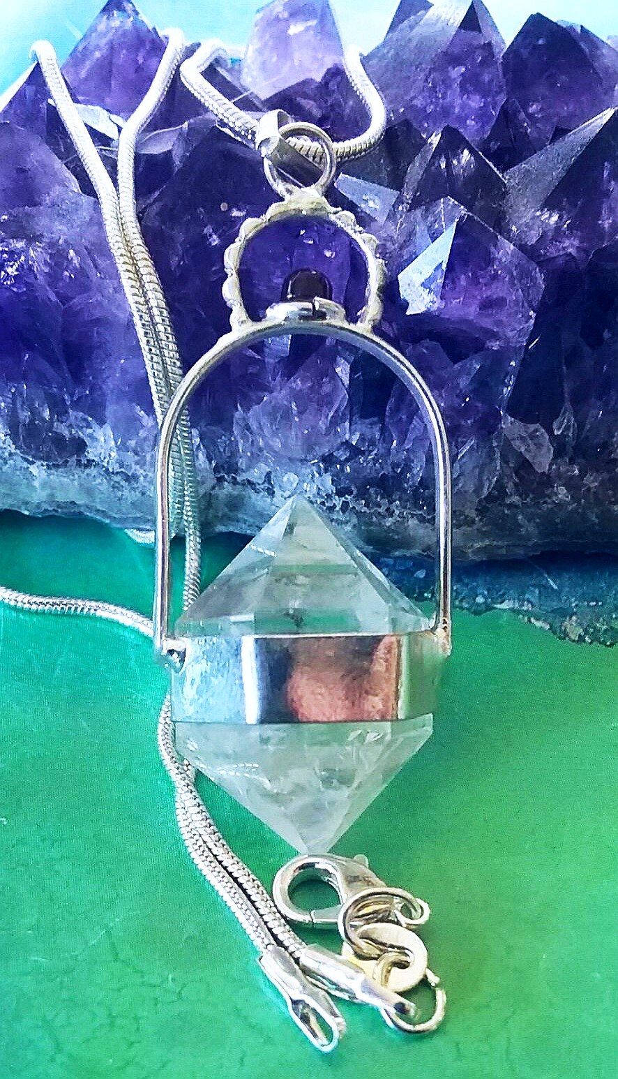 Pendentif Collier Argent 925 Perle De Culture Grenat Diamant Herkimer - Bijou Pierres Précieuses Rose-Mimosa Neuf