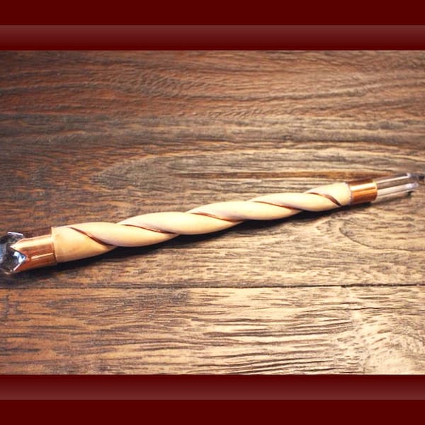 WOOD WAND, Wooden Wand, BEECH Wood Wand With Copper and Crystal Point, 10" Solid Beechwood Wand, Beech Wood Magic Wand, Wizard Wand