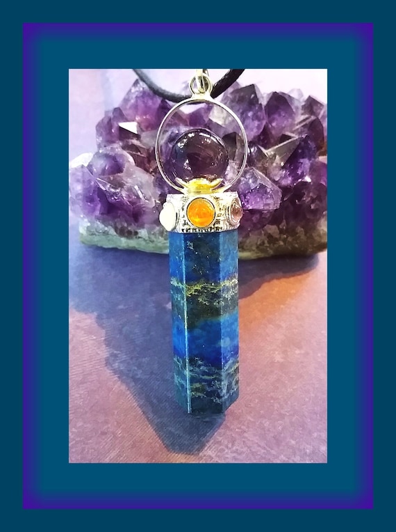 Lapis Lazuli Pendant: Chakra Crystal Silver Necklace with Amethyst Orb