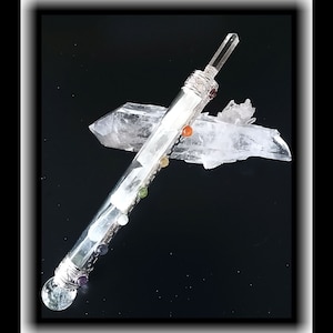 Crystal Quartz Chakra Wand: Arkansas Crystal Points, Silver Band