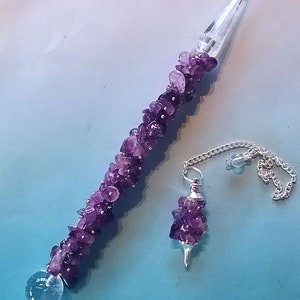AMETHYST CRYSTAL WAND, Stunning Large 6.5 Inch Purple Amethyst Crystal Wand With Stainless Rod ,Silver Wire, Quartz Point and Crystal Orb