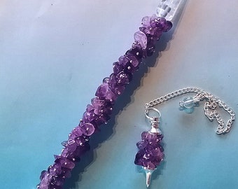 Amethyst Crystal Wand: Quartz Point, Silver Wire Wrapped