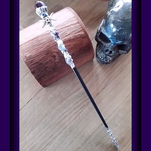 Amethyst Triple Moon Magic Wand: Silver Pentagram, Ironwood Wiccan Ritual