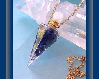 Lapis Lazuli Urn Necklace, Blue Orgone Crystal, Cremation Keepsake Pendant
