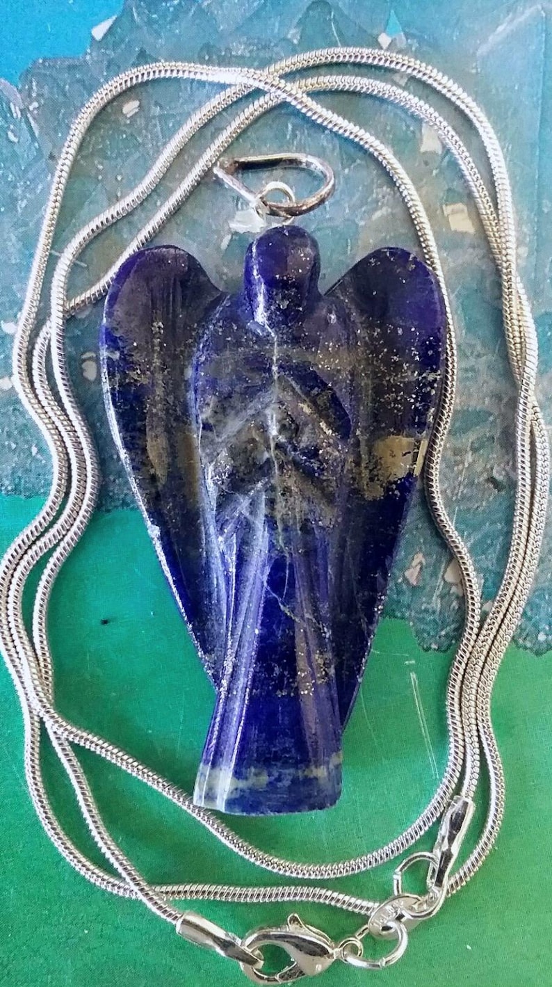 Lapislazuli Engel Anhänger Halskette: Handgeschnitzter solider blauer Lapis Kristall Bild 2