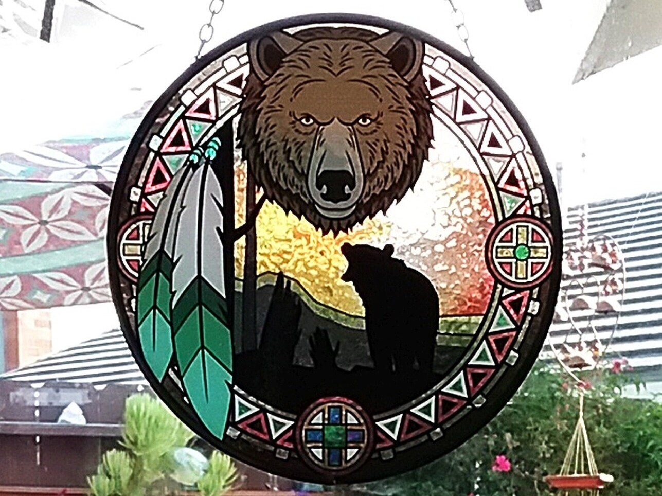 BEAR SUNCATCHER 6 Stained Glass Look Brown Bear Sunset Etsy