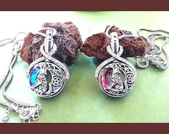 Sterling Silver Wolf Urn Necklace: Cremation Ashes Keepsake