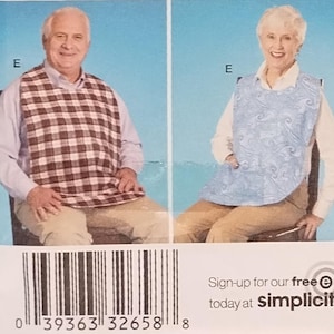 May include: Simplicity sewing pattern 2687 featuring various bib designs. The bibs have different patterns, including floral, plaid, and solid colors. The pattern includes the text "ONE SIZE" and "Simplicity".