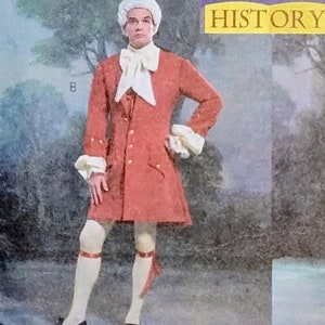 May include: Butterick sewing pattern B4155 for historical costumes. The pattern includes illustrations of various outfits, including a purple tunic with flowing sleeves, a red coat, and a green jacket. The size is S.M.