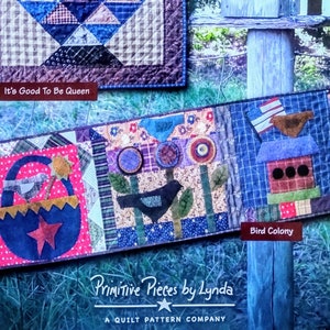 May include: A promotional image for a quilt pattern bundle titled "Flutter Bundle." The image features two quilt patterns with bird and floral designs, and a small birdhouse. The text "It's Good To Be Queen" and "Bird Colony" are visible.