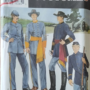 Simplicity 7274  Men&#39;s Civil War soldier uniform costumes pattern - jackets, pants and sash  UNCUT FF (1996)  K0844