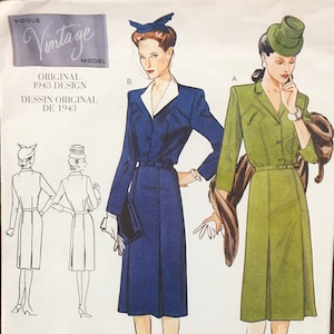 Vogue 2321  Misses&#39; Vintage 1940s pullover dresses pattern with sleeve variations and belt UNCUT & FF (1999)  *K4650