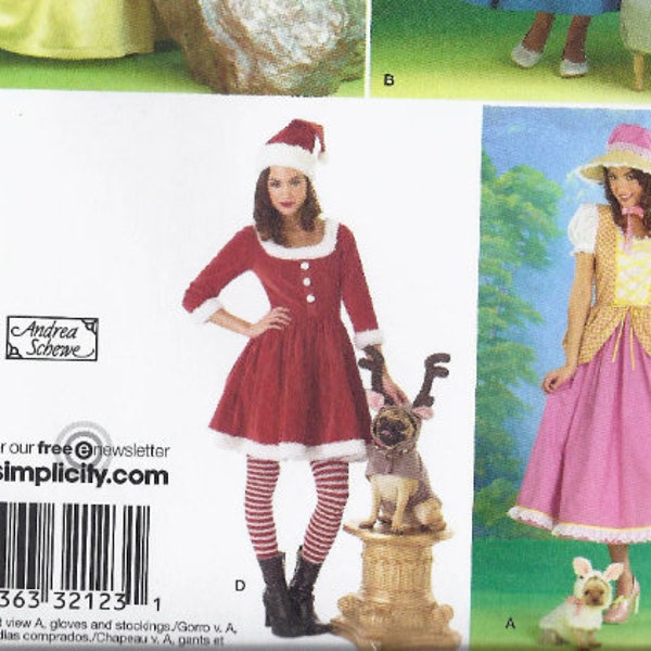 Misses and matching Dog costumes pattern with Santa and Reindeer and Princess and frog Simplicity 2827 (2008) UNCUT & FF  K1045