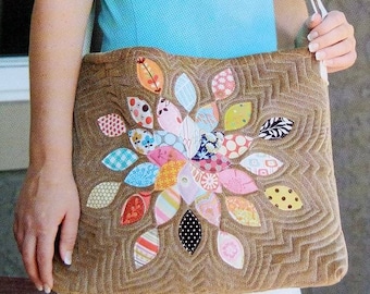 Petal Blossom Bag pattern for an echo quilted appliqué bag from Indigo Junction #IJ888 (2010)  K6399