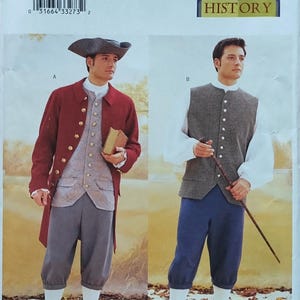 Butterick 3072  Men&#39;s Revolutionary War costumes pattern - coat, vest, shirts, pants and hat   UNCUT & FF (2001) K1601