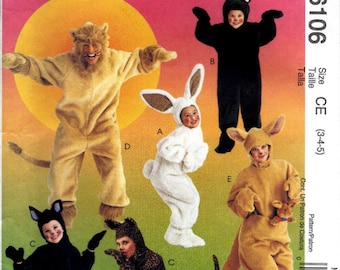 McCalls 8953  Adults&#39; or Kids&#39; Animal costumes pattern: Rabbit, Bear, Cat, Lion, Kangaroo - bodysuit & hood  UNCUT FF (1997) K0790