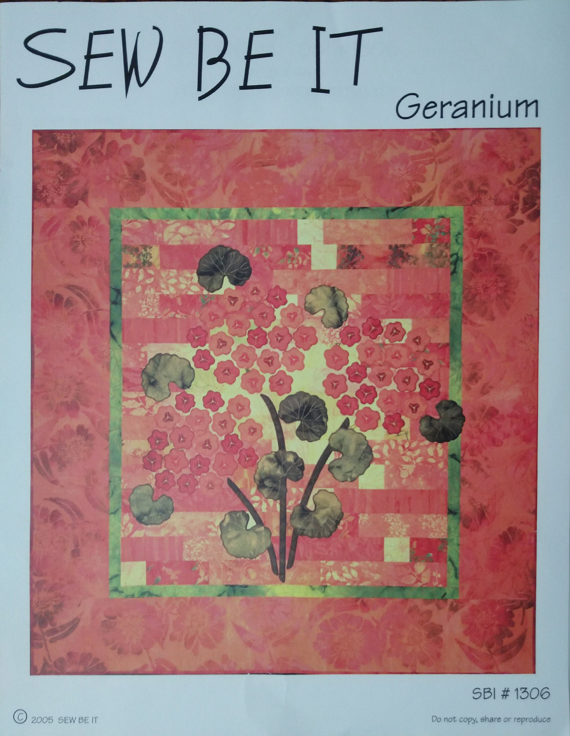 Geranium Quilt Pattern Geranium Pattern for an Embellished Floral Wall Hanging Quilt Designed ...