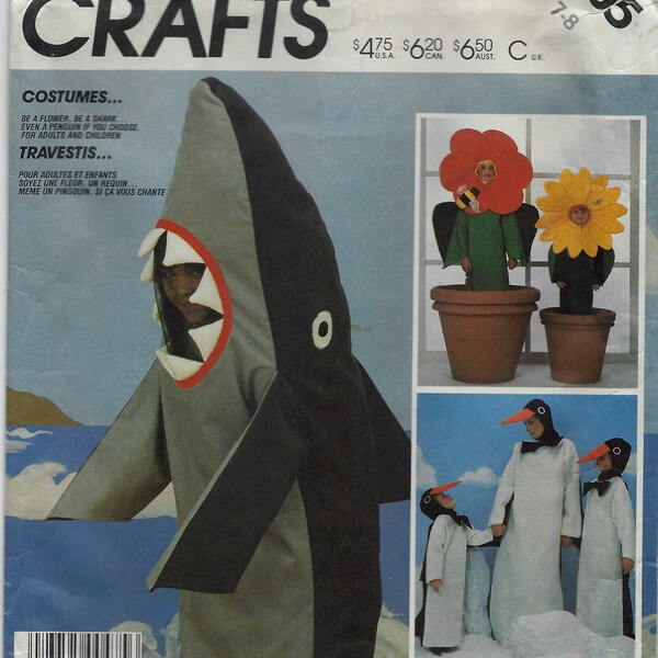 Shark, Penguin and Flower costumes pattern in children's sizes  McCalls 2205 UNCUT & FF (1985) K1618