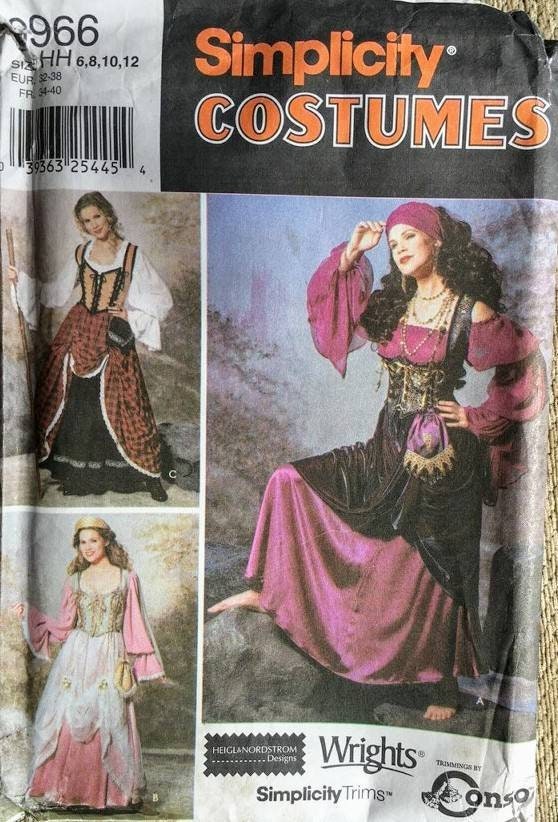 Medieval costumes pattern - blouse with sleeve variations, overskirt, corset, crown in Misses' sizes Simplicity 9966 UNCUT FF (2001)  K3645
