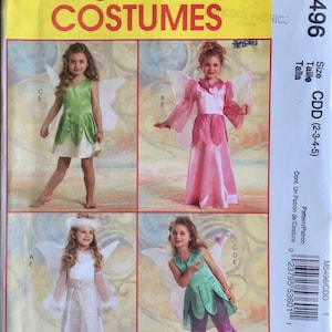May include: McCall's Costumes pattern M5496 featuring four fairy costume designs for children. The costumes include dresses, tops, pants, and wings in various colors like green, pink, and white. The pattern size is CDD (2-3-4-5).