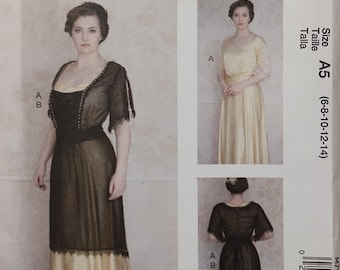 Patrón de vestido McCalls 7941 de la era del Titanic para señoritas: vestido de manga corta con cola ligera y sobrevestido Angela Clayton SIN CORTAR FF (2019) K6142