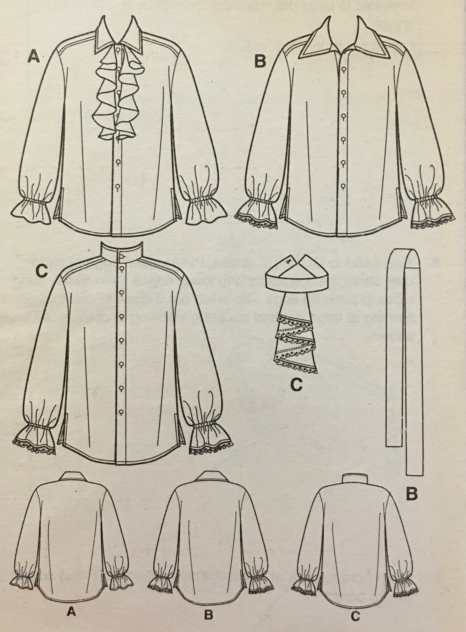 Poet shirt pattern with collar variations ruffled sleeves in | Etsy