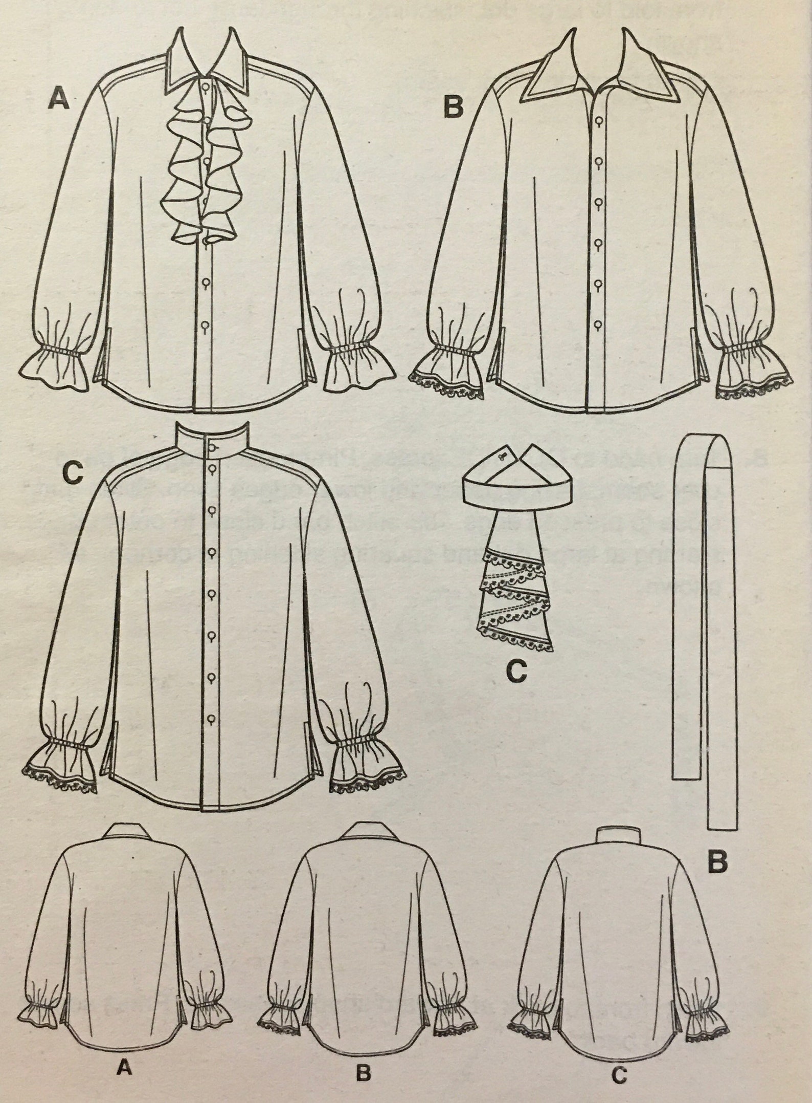 Poet shirt pattern with collar variations ruffled sleeves in Etsy