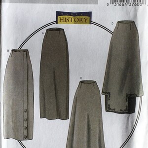 May include: Butterick sewing pattern B4092 featuring four skirt designs. The illustrations show different skirt styles, including a button-front skirt, a straight skirt, and a skirt with a decorative hem. The pattern includes the text "Making History".