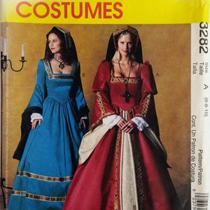 McCalls 3282|P245  Misses&#39;|Miss Petite Tudor Gowns pattern - floor length with upper & lower sleeves, square neckline UNCUT FF (2001) K4271