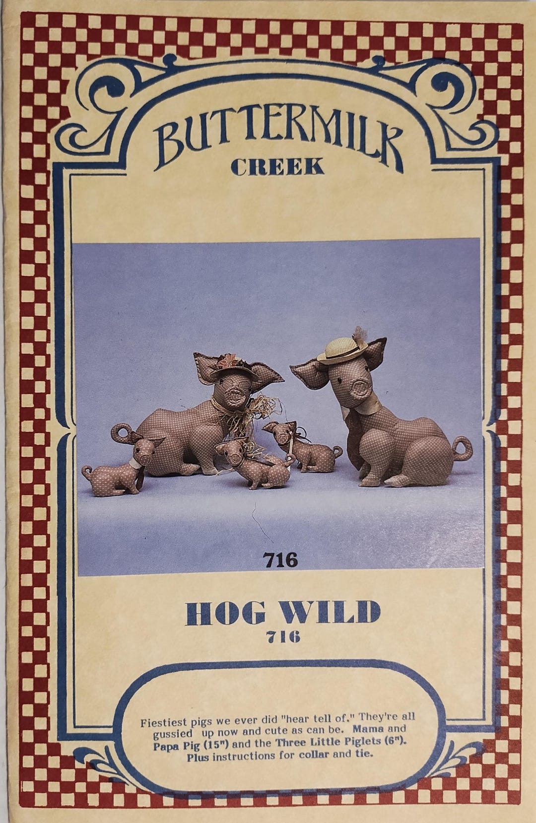 Hog Wild Pattern for Stuffed Pigs in 2 Sizes Designed by Susan Sheets ...