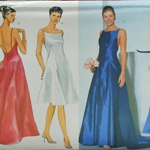 Butterick 6404  Misses&#39; Formal gown pattern with flared skirt in mid-knee or floor length with train option  UNCUT FF (1999) K5611