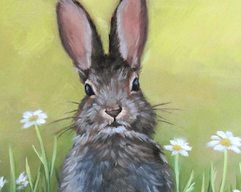 Rabbit - Rabbit painting - Rabbit with flowers - Rabbit print - bunny - nursery decor - cottontail - Molly sims art