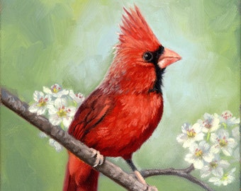 Red Cardinal - bird painting - Cardinal painting - Bird art - Open edition print - bird print