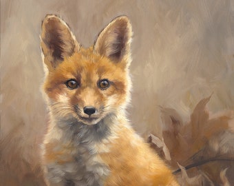 FOX - red fox - fox painting - fox print - Fox kit - baby animal art - realistic art - Oil painting - Fox art - wildlife painting
