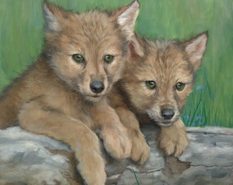 Wolf - wolf painting - wolf print - wolf art - wolf cubs - baby animals - timber wolf - wildlife painting