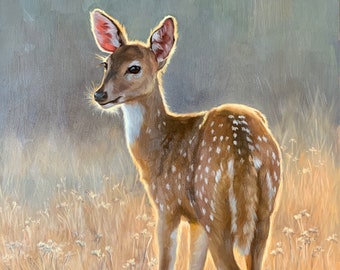 Fawn Painting - deer painting - deer art - wildlife painting - baby animal - wildlife art - Open edition print