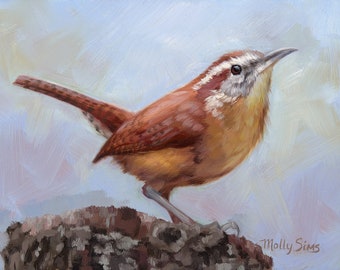 Wren Painting - bird painting - Bird art - Carolina Wren - giclee print - songbird - Open edition print - bird print