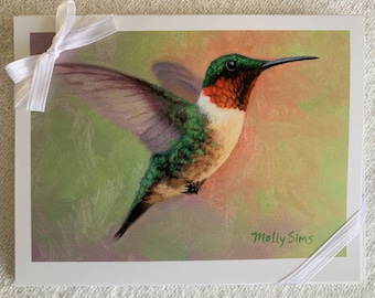 Hummingbird - bird notecard - bird painting - bird stationary - paper goods - thank you notes