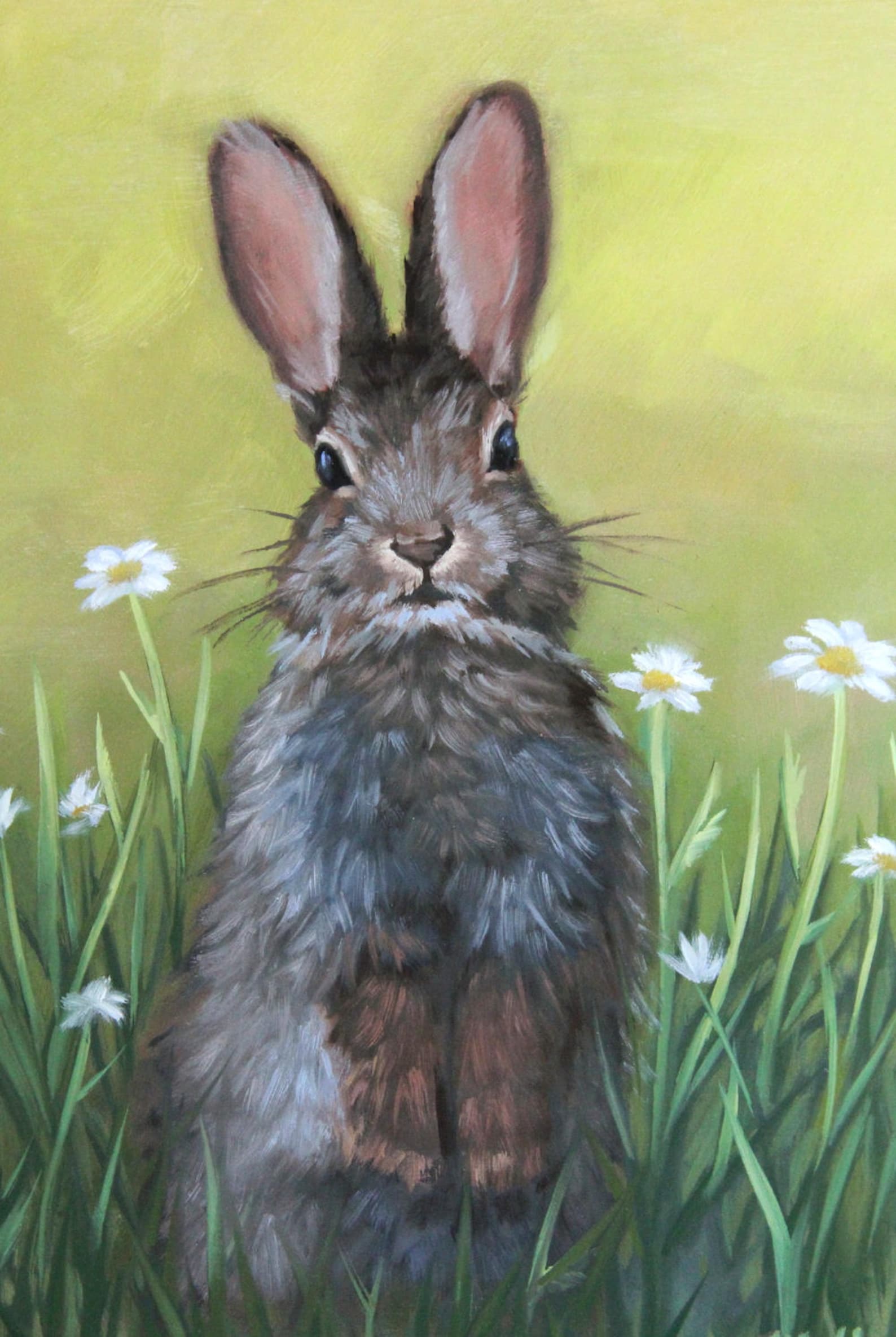 Rabbit Rabbit painting Rabbit with flowers Rabbit print Etsy