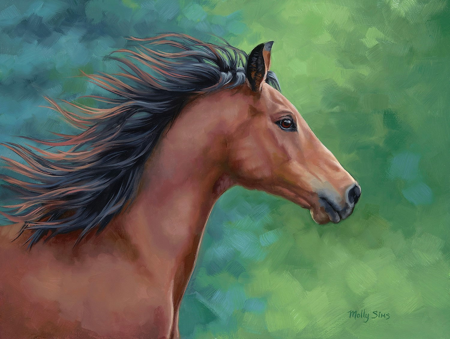 Horse Chestnut Horse Horse Painting Horse Art Realistic Horse Art Throughbred Horse Race Horse Molly Sims Art Etsy