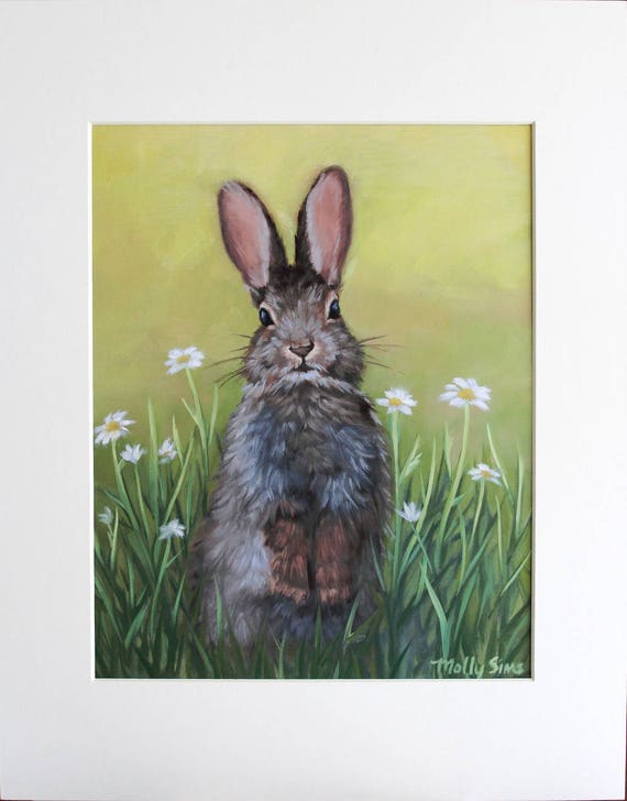 Download Rabbit Rabbit painting Rabbit with flowers Rabbit print | Etsy