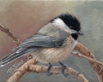 Black capped Chickadee - chickadee art - bird art - chickadee print - bird painting - bird print