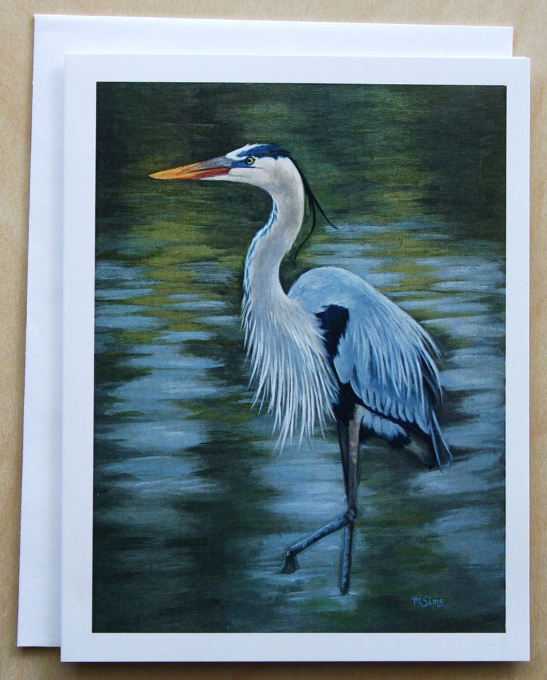 Crane Heron notecard Greeting card blank card bird Blue Heron