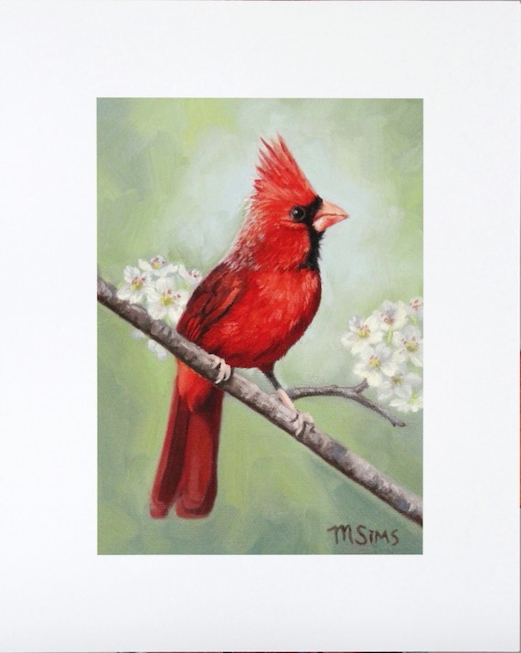 Red Cardinal Painting Original Bird Artwork Red Bird Wall Art Original