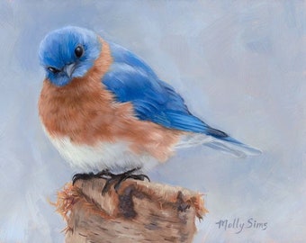 Bluebird Painting - bird painting - Bird art - Eastern bluebird - giclee print - songbird - Open edition print - bird print